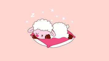 Sweet Dreaming Sheep. Pink Pillow Cartoon Style on a transparent background. Loop animation video
