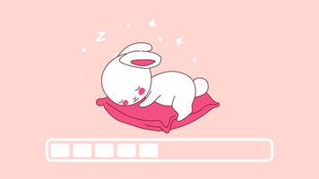 Looping animation of a cute sleeping bunny with a progress bar, cartoon style on transparent background video