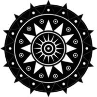 A black and white circular design with a sun in the center vector