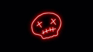 Glowing Red Skull Icon in Neon Style on a transparent background video