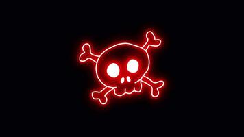 Red neon-style skull and crossbones icon with glowing effect, isolated sticker graphic on transparent background video