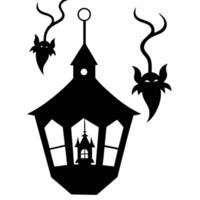 Halloween lantern with bats and ghosts vector