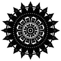 A black and white design of a circular flower vector