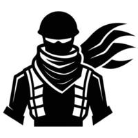 A silhouette of a man in a helmet and scarf vector