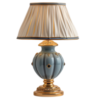 Elegant vintage table lamp with pleated fabric shade and intricate gold detailing, perfect for adding touch of sophistication to any room. Its unique design enhances ambiance beautifully png