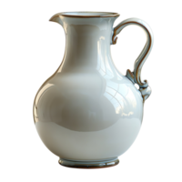 Elegant white ceramic pitcher with reflective surface and classic design, perfect for adding touch of sophistication to any table setting or decor png