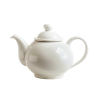 Elegant white ceramic teapot with lid and handle, perfect for serving tea. Its smooth surface and classic design add touch of sophistication to any tea time png