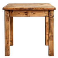 Handcrafted wooden table with rustic finish, showcasing natural grain patterns and sturdy design, perfect for adding warmth to any space png