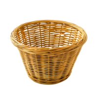 Empty wicker basket isolated on transparency background, showcasing its intricate weaving and natural color, perfect for storage or decoration png