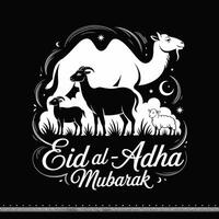 eid al adha mubarak design with sheep and camels vector