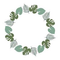 Botanical round frame with decorative leaves and branches green color vector