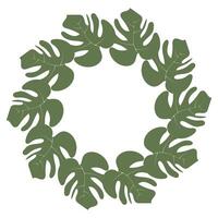 Green round frame with decorative foliage and branches. Abstract botanical illustration ideal for banners, greeting cards, and invitations. artwork vector