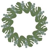 Botanical round frame with decorative leaves and branches green color. Abstract plant illustration. art for banners, card, invitations vector