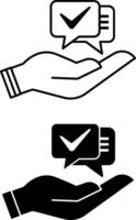 Advice Icons. Black and White Illustration. Speech Bubbles and Human Hand. Recommendation, Consultation. Speaking Concept vector