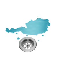 Austria Water Map With Drainage Sink Save Water And Water Wastage Concept 3D Illustration png