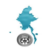 Burma Water Map With Metal Sink Save Water And Water Wastage Concept 3D Illustration png