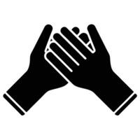 Two hands clapping together in a graphic illustration of support and appreciation in monochrome vector
