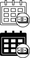 Salary Icons. Black and White Illustration. Calendar with Dates and Dollar Bill. Work Concept vector