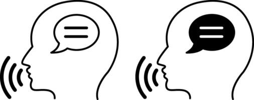 Speak Icons. Black and White Illustration. Man Expressing Thoughts Verbally. Learning a Foreign Language vector