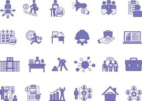 Colored Icon Set Work. Illustrations Career, Employment, Office, Success, Project, Teamwork, Remote Work, Task, Salary, Credit, Promotion, and More vector