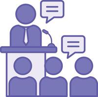 Colored Discourse Icon. Illustration. Man on Podium Talking to Audience. Speech, Report, Conference, Seminar. Speaking Concept vector