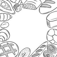Bakery products frame in sketch style. Bread frame with space for text vector