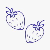 Fresh strawberries illustrated in blue outline style on a light background, ideal for design or culinary projects vector