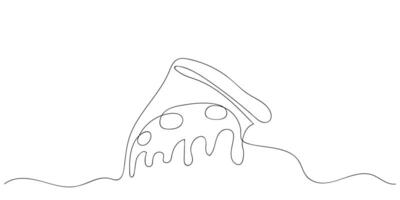 Continuous line drawing slice of pizza isolated on white background. Food minimalism . vector
