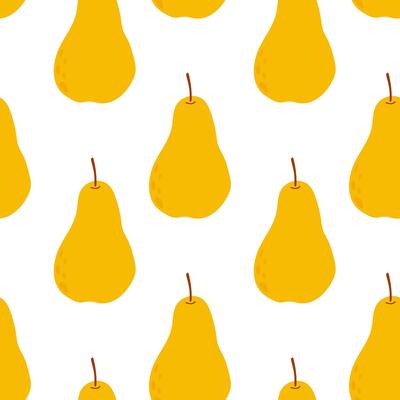 Vibrant pattern featuring yellow pears on a white background ideal for fabric or wallpaper designs