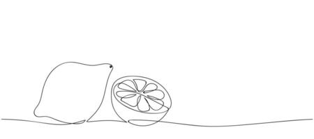 Continuous line drawing lemon and half a lemon on white background. Food illustration. vector