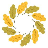 Colorful fall leaves arranged in a circular pattern on a white background for seasonal decoration vector