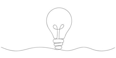 Continuous line drawing light bulb. Light bulb isolated on white background. Incandescent lamp one line outline art illustratio vector
