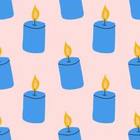 Blue candles with yellow flames create a playful pattern against a soft pink background vector