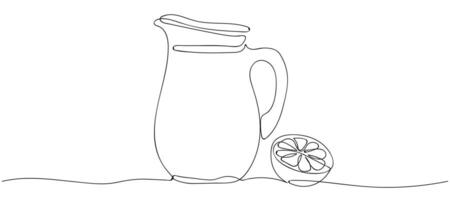 Continuous line drawing lemonade and half a lemon on white background. Food illustration. vector