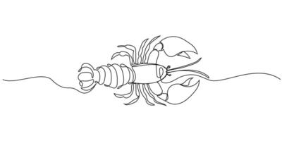 Continuous line drawing of lobster crayfish. One line of lobster crayfish. Marine animal concept continuous line art. vector