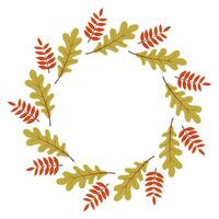 Round frame with autumn leaves and pumpkins. Autumn leaves form a circular arrangement suitable for seasonal decor and design projects vector