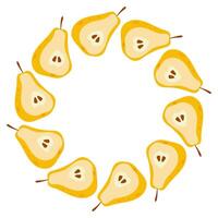 Round frame made of pear halves in Hand drawn style on a white background. Summer illustration. vector