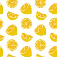 Bright yellow lemon pattern featuring sliced and whole lemons on a white background for fresh decor vector