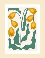 Bold botanical poster with abstract floral elements and vivid colors, rendered in Matisse style. A cheerful and minimal aesthetic for artistic lovers of nature. vector