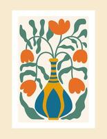 Colorful floral poster in Matisse style with bold organic shapes and vibrant hues. Artistic and modern composition inspired by abstract botanical forms and expressive color. vector