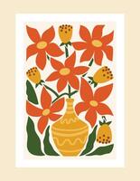 Artistic composition with colorful leaves and flowers in a flat, Matisse-inspired style. Expressive and joyful, this design brings a lively touch to any decor. vector