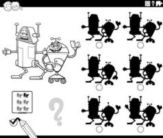 shadow puzzle with two cartoon robot characters coloring page vector