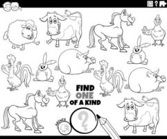 one of a kind puzzle game with cartoon farm animals coloring page vector