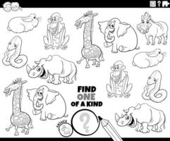 one of a kind puzzle activity with cartoon animals coloring page vector