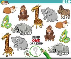 one of a kind puzzle activity with funny cartoon animals vector