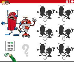 shadow puzzle with two cartoon robot characters vector