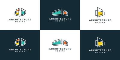 Set of building architecture with line art style logo design inspiration vector