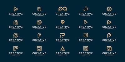 Mega logos collection, Abstract design concept for branding with golden gradient vector