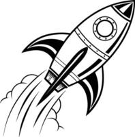 Rocket is flying through the sky style of line art vector