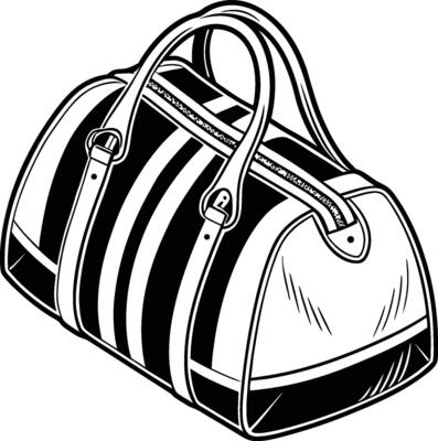 A black and white suitcase with a white stripe